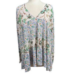 Free People Oversized Floral Print Long Sleeve Top Size S